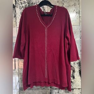 Roz & Ali Sweater Shirt with Diamond Appliqué, Size 2X